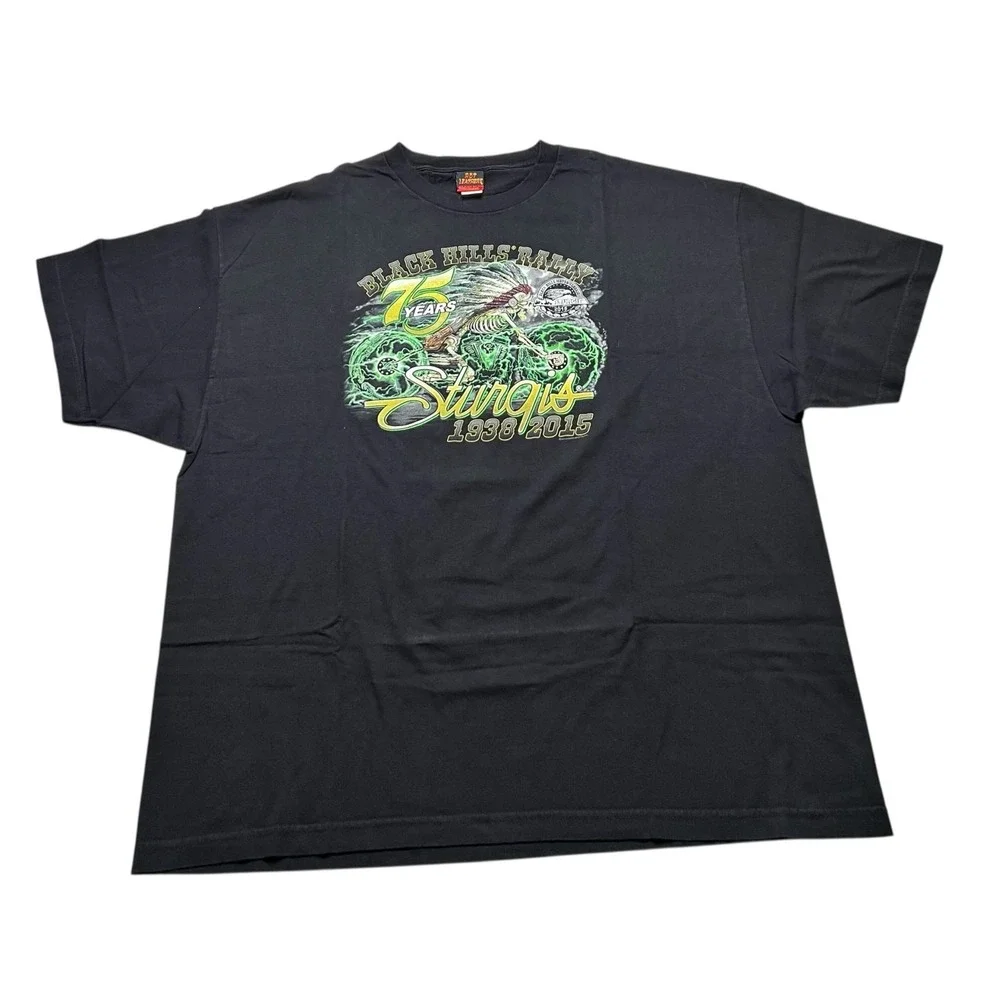 Hot Leathers T-Shirt Mens 3XL‎ Black Sturgis 75th Anniversary Biker Graphic Tee